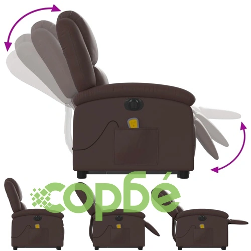 Електрически изправящ масажен реклайнер стол, кафяв, еко кожа ➤ топ цена ➤ sorbe.bg