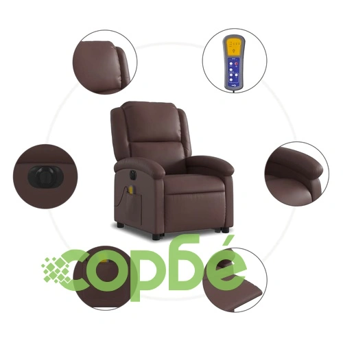 Електрически изправящ масажен реклайнер стол, кафяв, еко кожа ➤ топ цена ➤ sorbe.bg