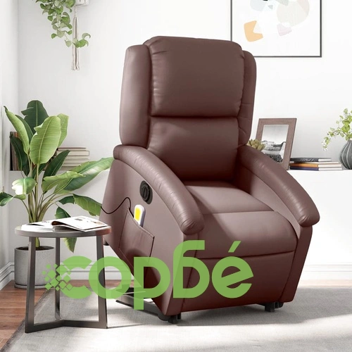 Електрически изправящ масажен реклайнер стол, кафяв, еко кожа ➤ топ цена ➤ sorbe.bg