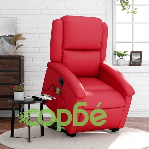 Електрически изправящ масажен реклайнер стол, червен, еко кожа ➤ топ цена ➤ sorbe.bg