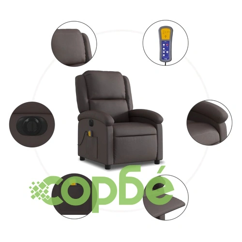 Електрически масажен реклайнер стол тъмнокафяв, естествена кожа ➤ топ цена ➤ sorbe.bg