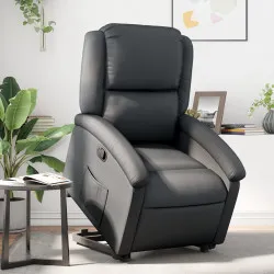 Изправящ реклайнер стол, черен, естествена кожа
