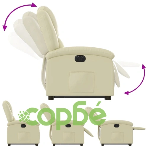 Електрически изправящ реклайнер стол, кремав, естествена кожа ➤ топ цена ➤ sorbe.bg