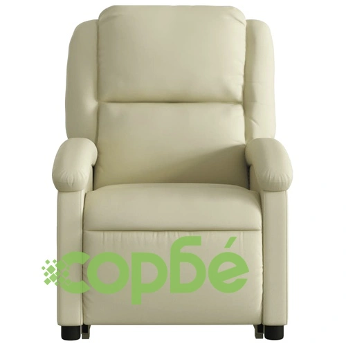 Електрически изправящ реклайнер стол, кремав, естествена кожа ➤ топ цена ➤ sorbe.bg