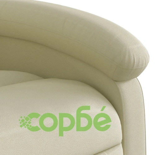 Електрически изправящ реклайнер стол, кремав, естествена кожа ➤ топ цена ➤ sorbe.bg