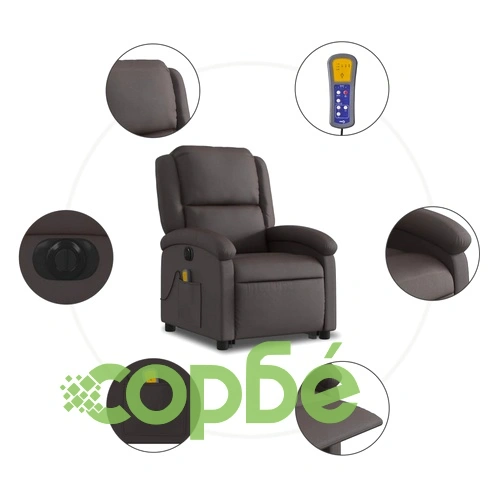 Електрически изправящ масажен реклайнер стол, тъмнокафяв ➤ топ цена ➤ sorbe.bg