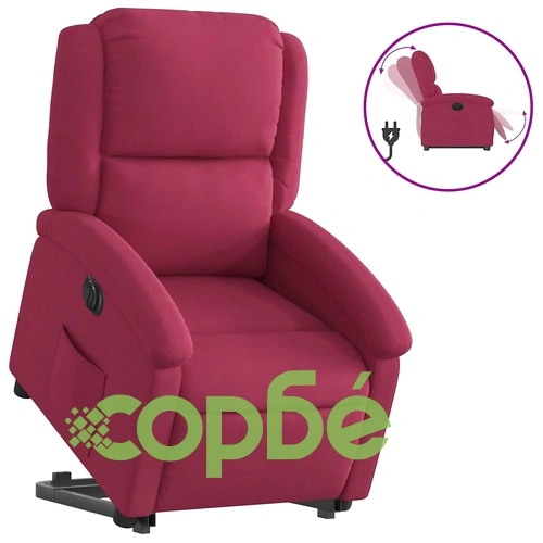 Електрически изправящ реклайнер стол, виненочервен, кадифе ➤ топ цена ➤ sorbe.bg