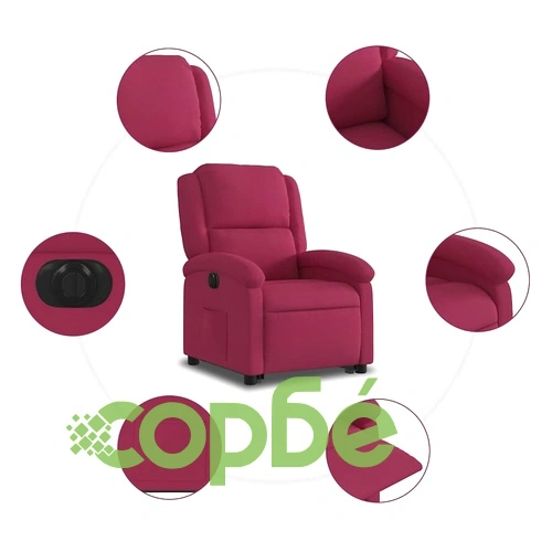 Електрически изправящ реклайнер стол, виненочервен, кадифе ➤ топ цена ➤ sorbe.bg
