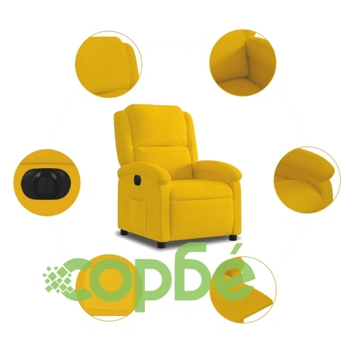 Електрически изправящ реклайнер стол, жълт, кадифе ➤ топ цена ➤ sorbe.bg