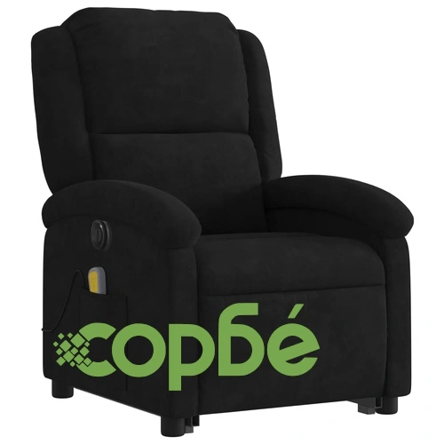 Електрически изправящ масажен реклайнер стол, черен, кадифе ➤ топ цена ➤ sorbe.bg