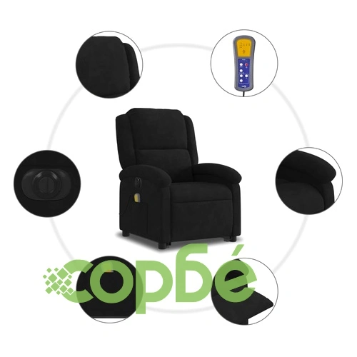 Електрически изправящ масажен реклайнер стол, черен, кадифе ➤ топ цена ➤ sorbe.bg