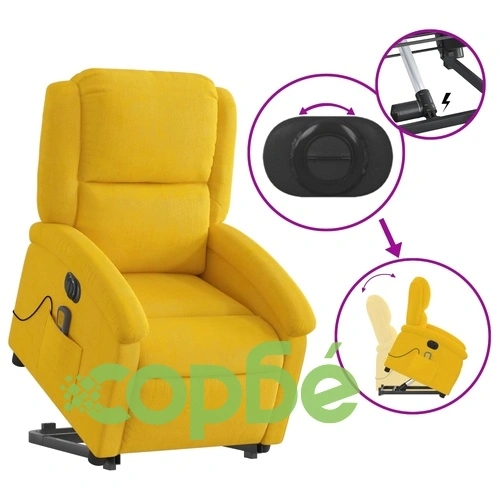 Електрически изправящ масажен реклайнер стол, жълт, кадифе ➤ топ цена ➤ sorbe.bg