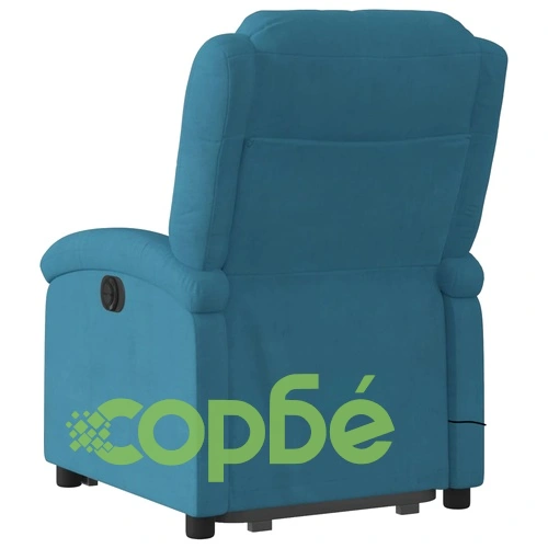 Електрически изправящ масажен реклайнер стол, син, кадифе ➤ топ цена ➤ sorbe.bg