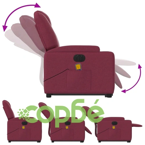 Електрически изправящ масажен реклайнер виненочервен текстил ➤ топ цена ➤ sorbe.bg