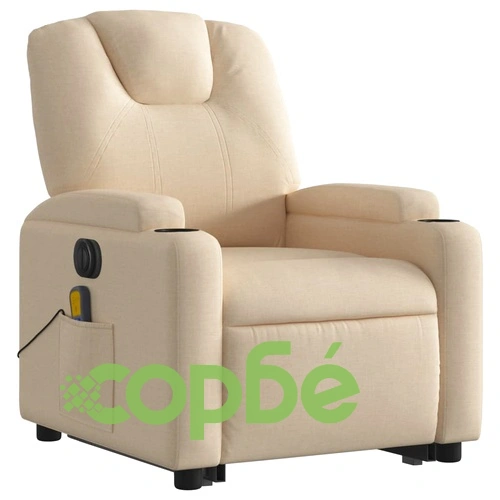 Електрически изправящ масажен реклайнер стол кремав текстил ➤ топ цена ➤ sorbe.bg