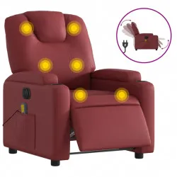 Електрически масажен накланящ стол виненочервен изкуствена кожа