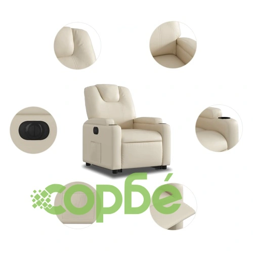 Електрически изправящ реклайнер стол, кремав, изкуствена кожа ➤ топ цена ➤ sorbe.bg