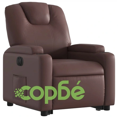 Електрически изправящ реклайнер стол, кафяв, изкуствена кожа ➤ топ цена ➤ sorbe.bg