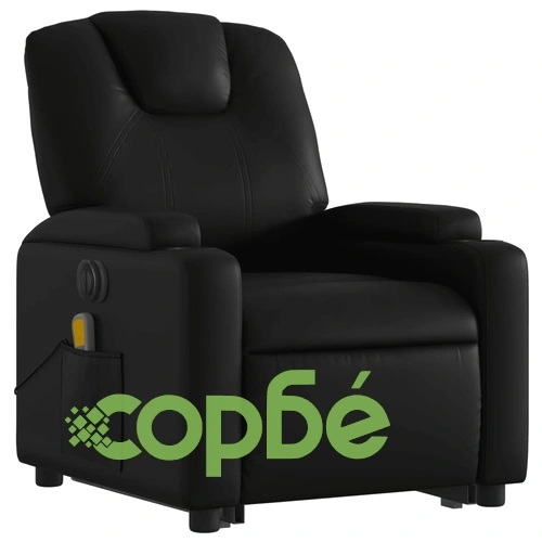 Електрически изправящ масажен реклайнер стол, черен, еко кожа ➤ топ цена ➤ sorbe.bg