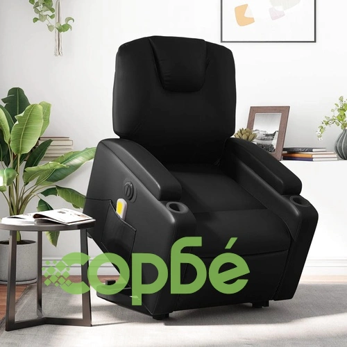 Електрически изправящ масажен реклайнер стол, черен, еко кожа ➤ топ цена ➤ sorbe.bg