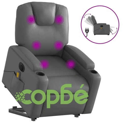 Електрически изправящ масажен реклайнер стол, сив, еко кожа ➤ топ цена ➤ sorbe.bg