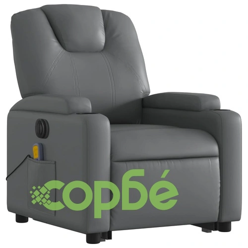 Електрически изправящ масажен реклайнер стол, сив, еко кожа ➤ топ цена ➤ sorbe.bg