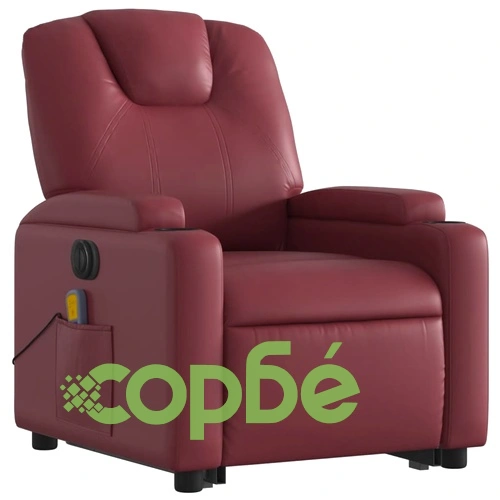 Електрически изправящ масажен реклайнер, виненочервен, еко кожа ➤ топ цена ➤ sorbe.bg