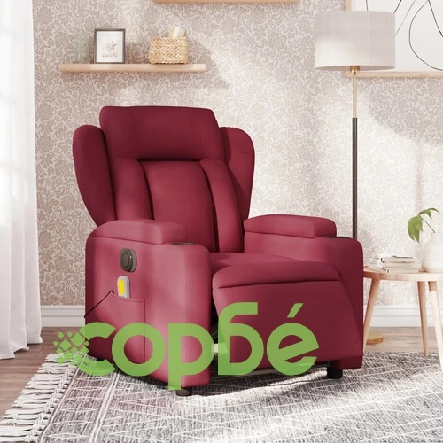 Електрически масажен наклоняем стол, виненочервен, текстил ➤ топ цена ➤ sorbe.bg