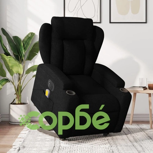 Електрически изправящ масажен реклайнер стол черен текстил ➤ топ цена ➤ sorbe.bg