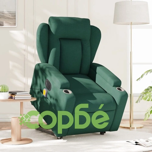 Електрически изправящ масажен реклайнер стол тъмнозелен текстил ➤ топ цена ➤ sorbe.bg