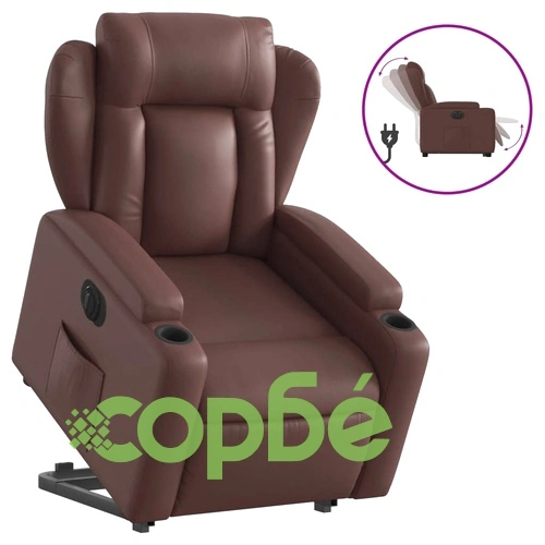 Електрически изправящ реклайнер стол, кафяв, изкуствена кожа ➤ топ цена ➤ sorbe.bg