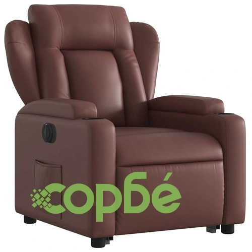 Електрически изправящ реклайнер стол, кафяв, изкуствена кожа ➤ топ цена ➤ sorbe.bg