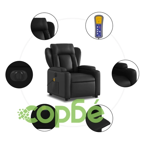 Електрически изправящ масажен реклайнер стол, черен, еко кожа ➤ топ цена ➤ sorbe.bg
