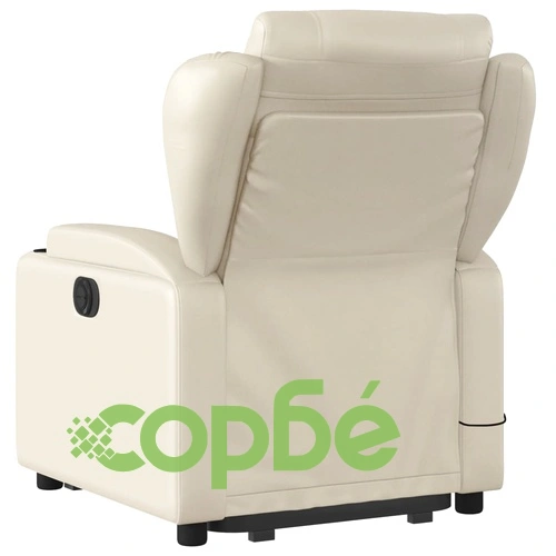 Електрически изправящ масажен реклайнер стол, кремав, еко кожа ➤ топ цена ➤ sorbe.bg