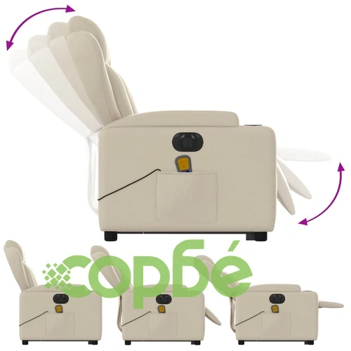 Електрически изправящ масажен реклайнер стол, кремав, еко кожа ➤ топ цена ➤ sorbe.bg