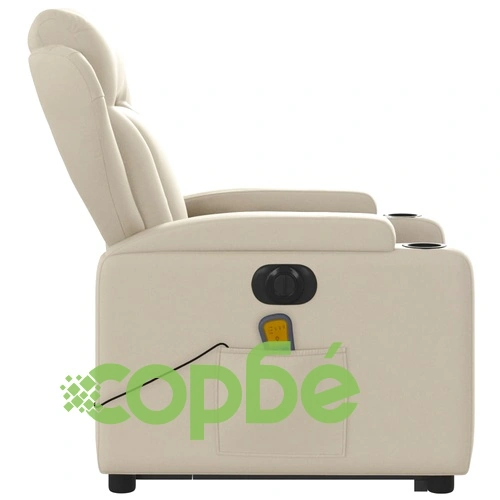 Електрически изправящ масажен реклайнер стол, кремав, еко кожа ➤ топ цена ➤ sorbe.bg