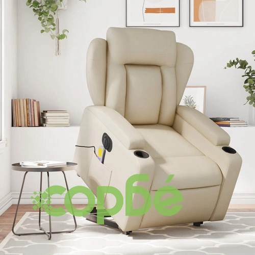 Електрически изправящ масажен реклайнер стол, кремав, еко кожа ➤ топ цена ➤ sorbe.bg