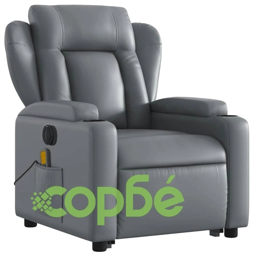 Електрически изправящ масажен реклайнер стол, сив, еко кожа ➤ топ цена ➤ sorbe.bg