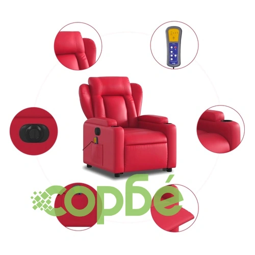 Електрически изправящ масажен реклайнер стол, червен, еко кожа ➤ топ цена ➤ sorbe.bg