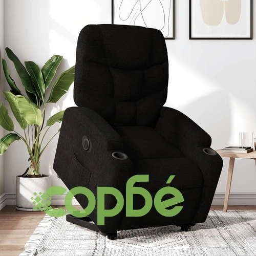 Електрически изправящ реклайнер стол, черен, текстил ➤ топ цена ➤ sorbe.bg