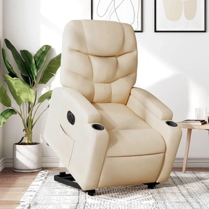 Електрически изправящ реклайнер стол, кремав, текстил