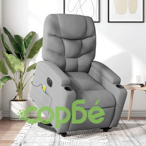 Електрически изправящ масажен реклайнер стол светлосив текстил ➤ топ цена ➤ sorbe.bg