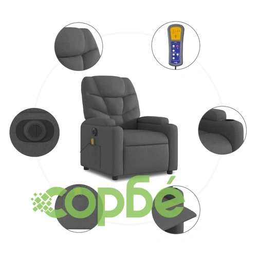 Електрически изправящ масажен реклайнер стол тъмносив текстил ➤ топ цена ➤ sorbe.bg