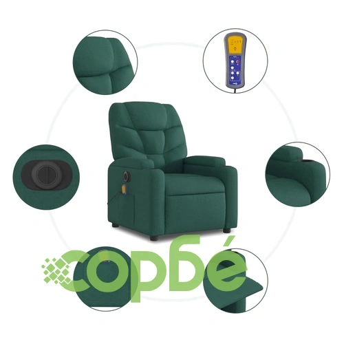 Електрически изправящ масажен реклайнер стол тъмнозелен текстил ➤ топ цена ➤ sorbe.bg