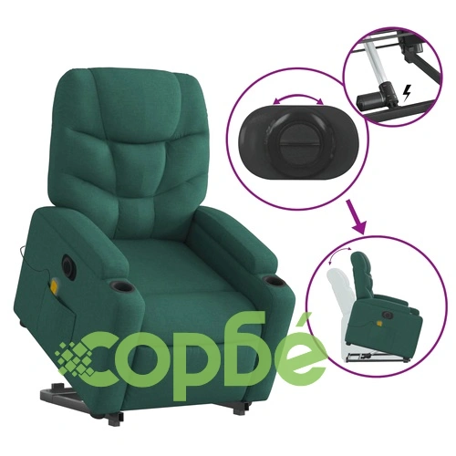 Електрически изправящ масажен реклайнер стол тъмнозелен текстил ➤ топ цена ➤ sorbe.bg