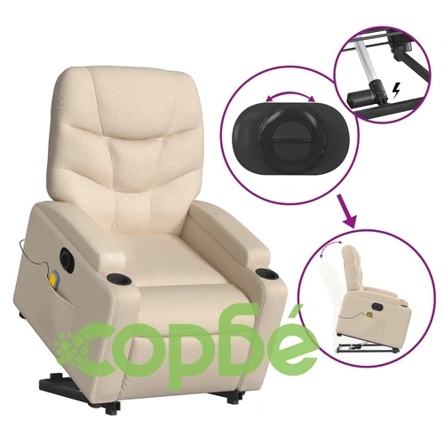 Електрически изправящ масажен реклайнер стол кремав текстил ➤ топ цена ➤ sorbe.bg