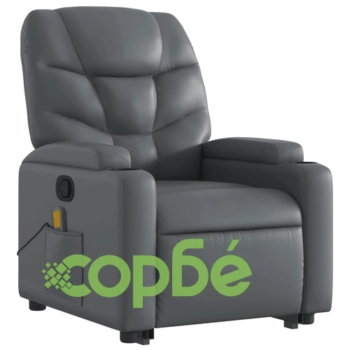 Изправящ масажен реклайнер стол, сива, изкуствена кожа ➤ топ цена ➤ sorbe.bg