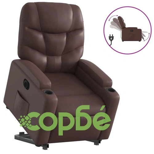 Електрически изправящ реклайнер стол, кафяв, изкуствена кожа ➤ топ цена ➤ sorbe.bg