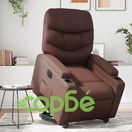 Електрически изправящ реклайнер стол, кафяв, изкуствена кожа ➤ топ цена ➤ sorbe.bg
