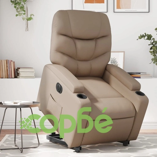 Електрически изправящ реклайнер стол, капучино, изкуствена кожа ➤ топ цена ➤ sorbe.bg